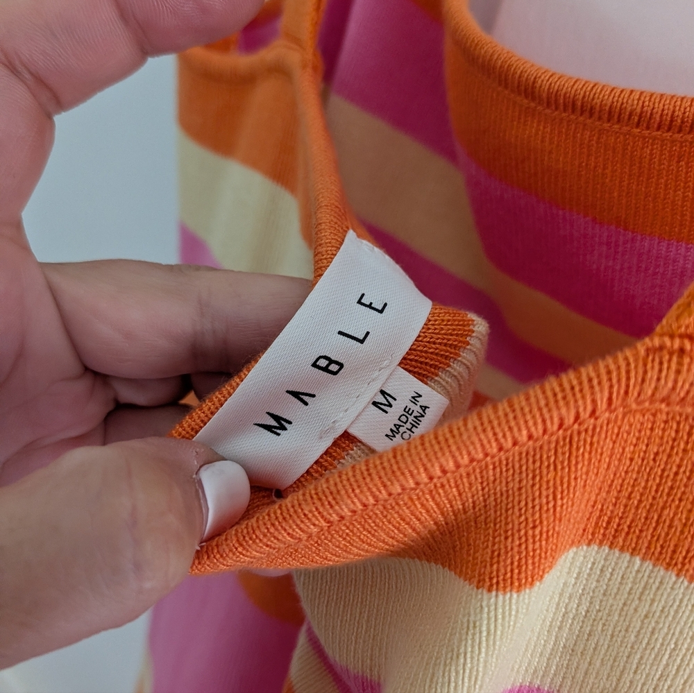 Mable Knit Midi Dress Orange Pink Stripe Cutout Bodycon Adjustable Strap M - Picture 6 of 6